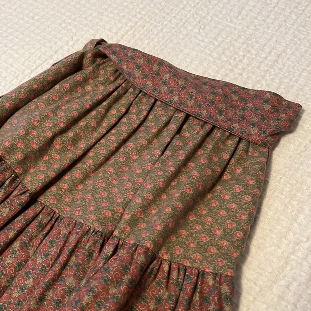 Laura Me Cotton Blend Tiered Midi Floral Print Elastic Waist Skirt with Tie Belt - Picture 10 of 16